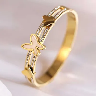 Trendy Gold Plated Stone Butterfly Bracelet